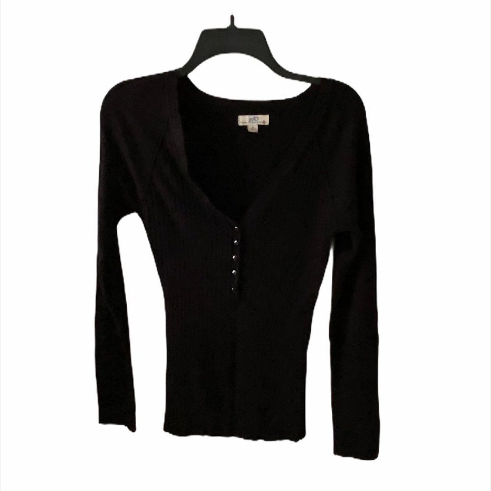 Black Stretchy Rib Knit Sweater